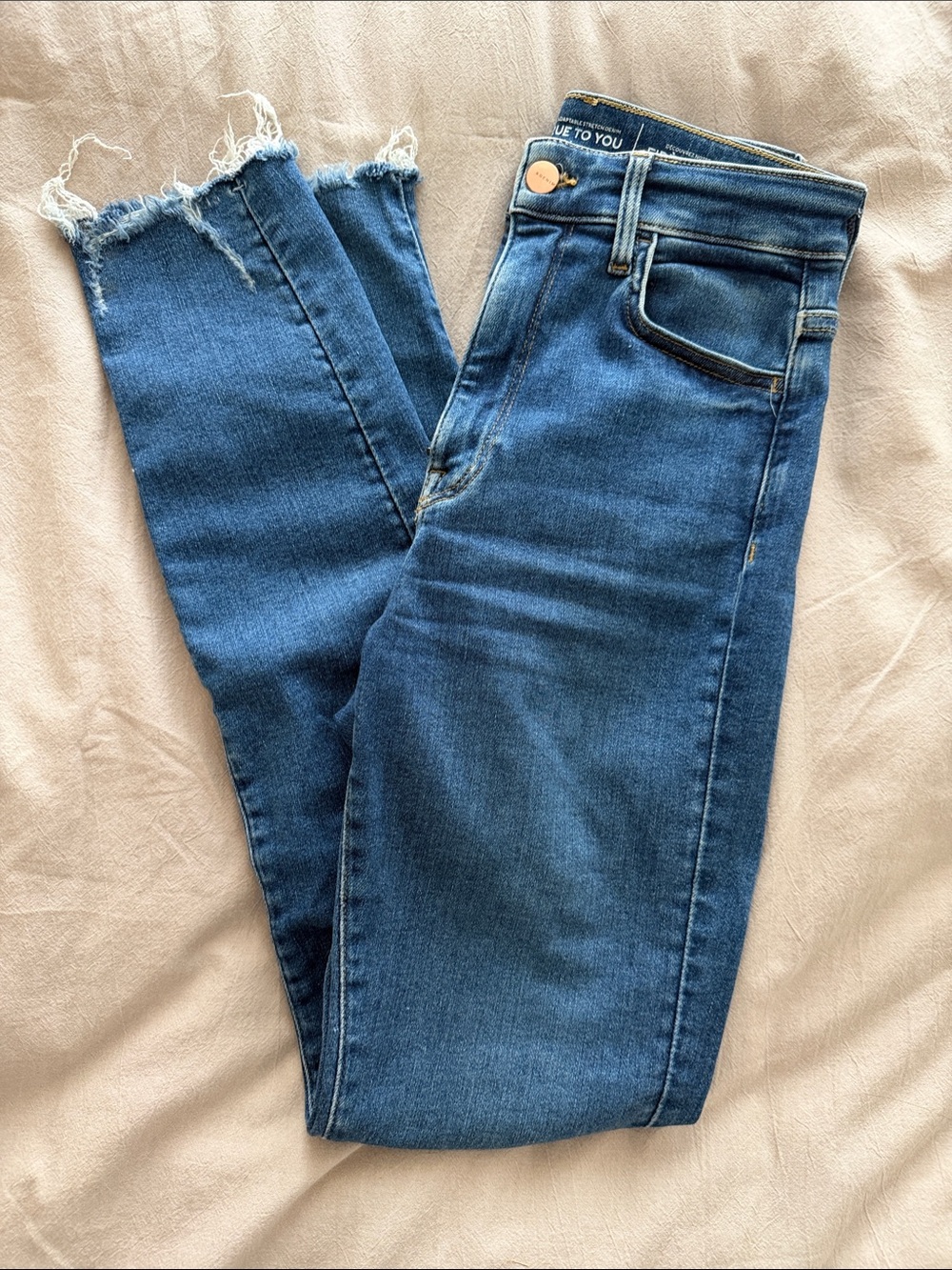H&M Ultra High Waist Ankle Skinny Jeans in Dark Blue with Raw Hem